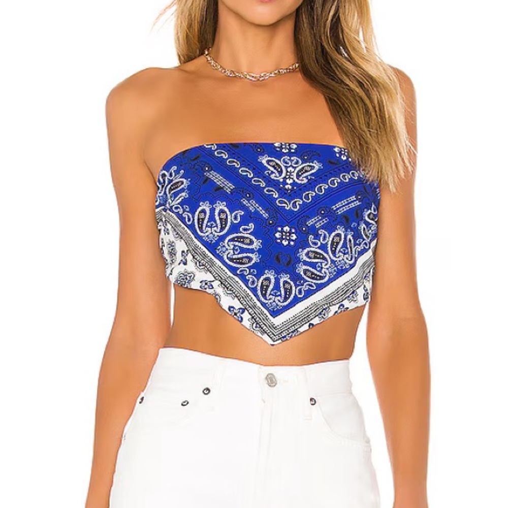 Superdown Blue and White Bandana Crop Top